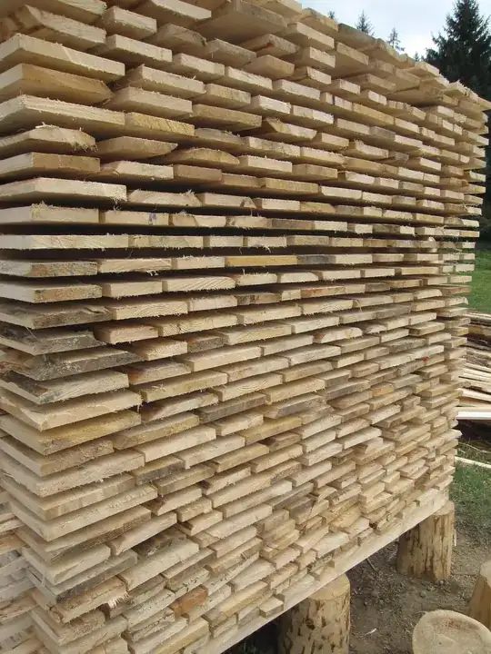 wood piled with space in between caused by stickering the wood