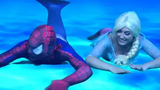 Spider-man and Elsa underwater
