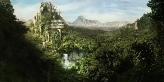Artist rendition of fantasy mountains
