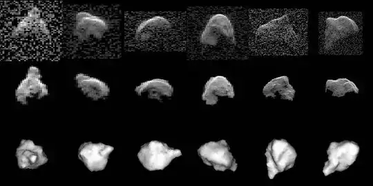 Radar images and computer models of (53319) 1999 JM8